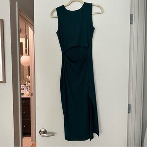 Midi Ribbed Body Con Dress | Dark Green | Size Small